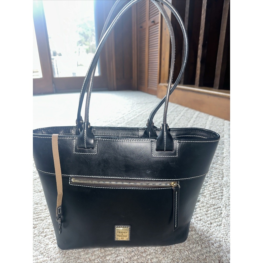 Womens‎ Dooney & Bourke Black Leather Double Handles Tote Shoulder Bag Purse